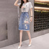 Summer Retro Ripped Hole Embroidered Denim Skirt Female Loose High Waist Three-Dimensional Flower Bag Hip Mid Skirt Women 2023