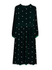 Women Green Polka Dot Velvet Midi Dress Autumn Winter Thick Warm Elegant Casual Dress