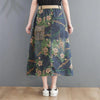 Large Pocket Print Washed Denim Skirt Spring Summer Women's High Waist Mid Length A-Line Jeans Saia Vintage Falda h686