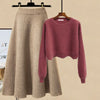 Winter New Cartoon Printed Knitted Sweater Pullover Slim Fit Knitted Skirt Two Piece Elegant Women's Party Dress