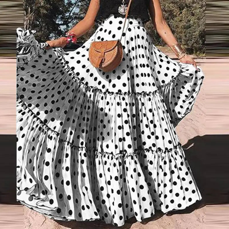 VONDA Elegant Women Polka Dots Printed Skirts 2024 Fashion Bohemian High Waist Casual Ruffled Skirt Loose Party Long Maxi Skirts