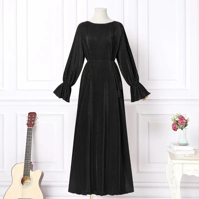 ZANZEA Elegant Fashion Women Maxi Sundress 2024 Autumn Long Dress Casual Pleated Long Sleeve Solid Color Party Vestidos Robe