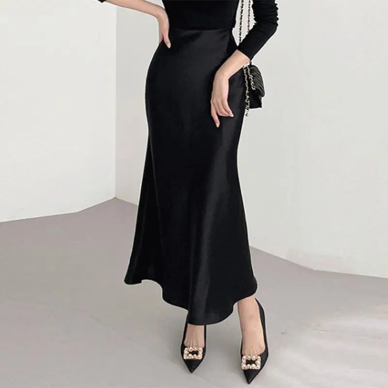 Summer Maxi Skirts VONDA Elegant Satin Women High Waist Solid Color Bottoms 2023 Pleated Casual Loose Streetwear Long Skirts