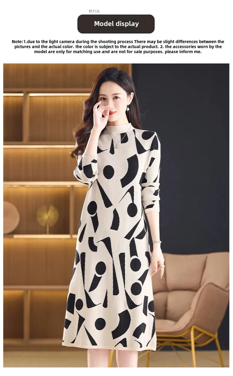 Quality Guaranteed Plus Size Slimming Autumn/Winter New Dress Loose Fit With Overcoat Inner Wool Skirt For Middle-Aged Women