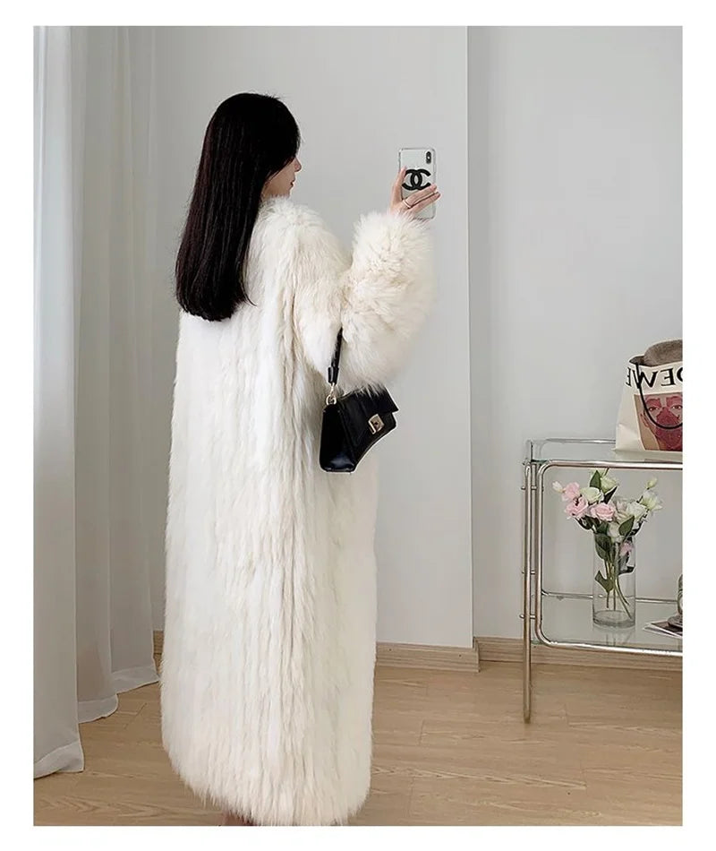 2023 Winter New Temperament  Environmental Protection Imitation Fox Fur Long Fur Outwear Women Warm Long Sleeve Mao Mao Coat Lady