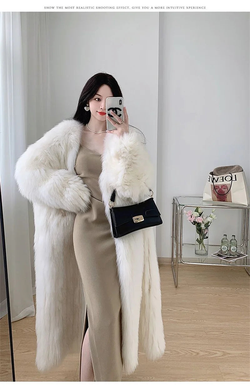 2023 Winter New Temperament  Environmental Protection Imitation Fox Fur Long Fur Outwear Women Warm Long Sleeve Mao Mao Coat Lady