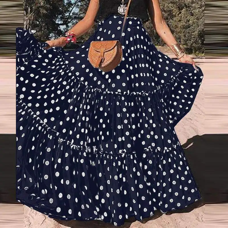 VONDA Elegant Women Polka Dots Printed Skirts 2024 Fashion Bohemian High Waist Casual Ruffled Skirt Loose Party Long Maxi Skirts