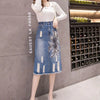 Female Fashion Mid-Length Ripped Embroidered Denim Skirt Women's Summer New High-Waisted A-Line Skirts Split Hip Skirts Q339