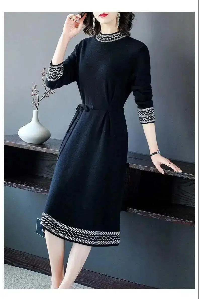 2024 New Year Red Fleece Lace Up Elegant Party Dresses for Women Winter Fashion Patchwork Long Sleeve Midi Dress Slim Vestidos