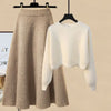 Winter New Cartoon Printed Knitted Sweater Pullover Slim Fit Knitted Skirt Two Piece Elegant Women's Party Dress