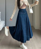 Chic Pleated Jeans Skirts High Waist Long Washing Ladies Straight Women  Loose Denim Midi Skirts