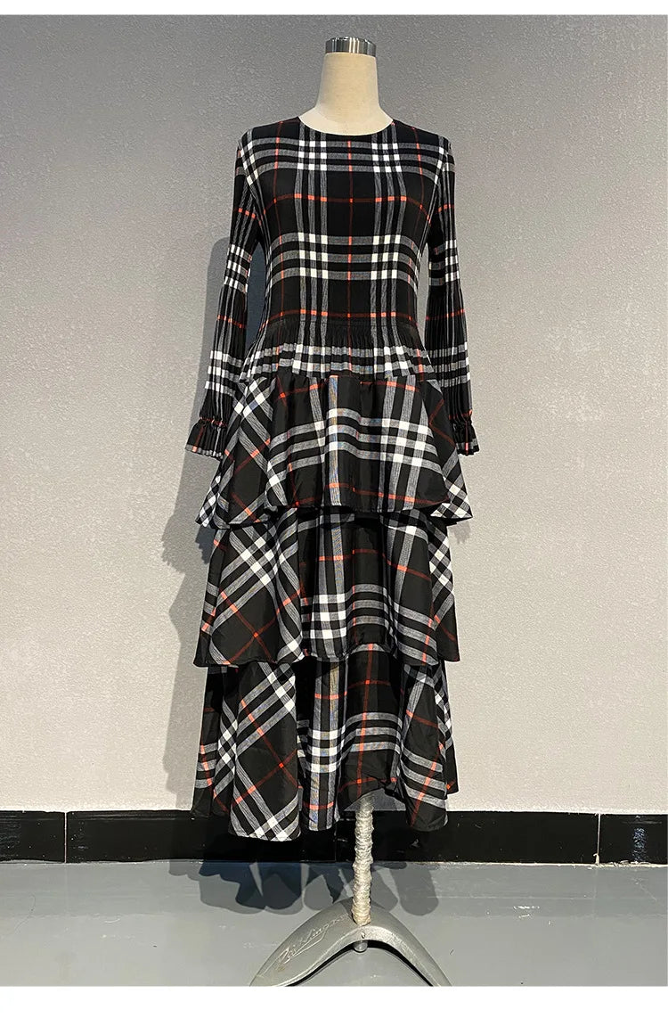 Miyake Plaid Print Dress Women's Spring and Summe  2024 New Loose Fashion Pleated Skirt Pressed Pleated A-line Foreign Dresses