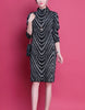 Women Fashion Elegant Striped Fleece Thick Basic Midi Dress Casual Half High Collar Long Sleeve Loose Dresses