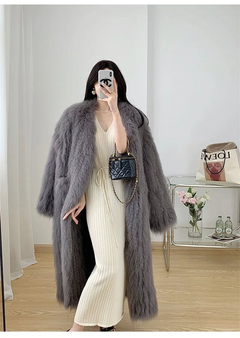 2023 Winter New Temperament  Environmental Protection Imitation Fox Fur Long Fur Outwear Women Warm Long Sleeve Mao Mao Coat Lady