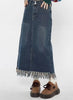 Tassel Half-length Denim Women's Hong Kong Style Autumn High Waist Slimming A- Line Long Overknee Skirt