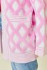 Pink Checkered Pockets Open Front Cardigan