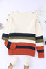 Colorblock Striped Button Drop Shoulder Pullover Sweater