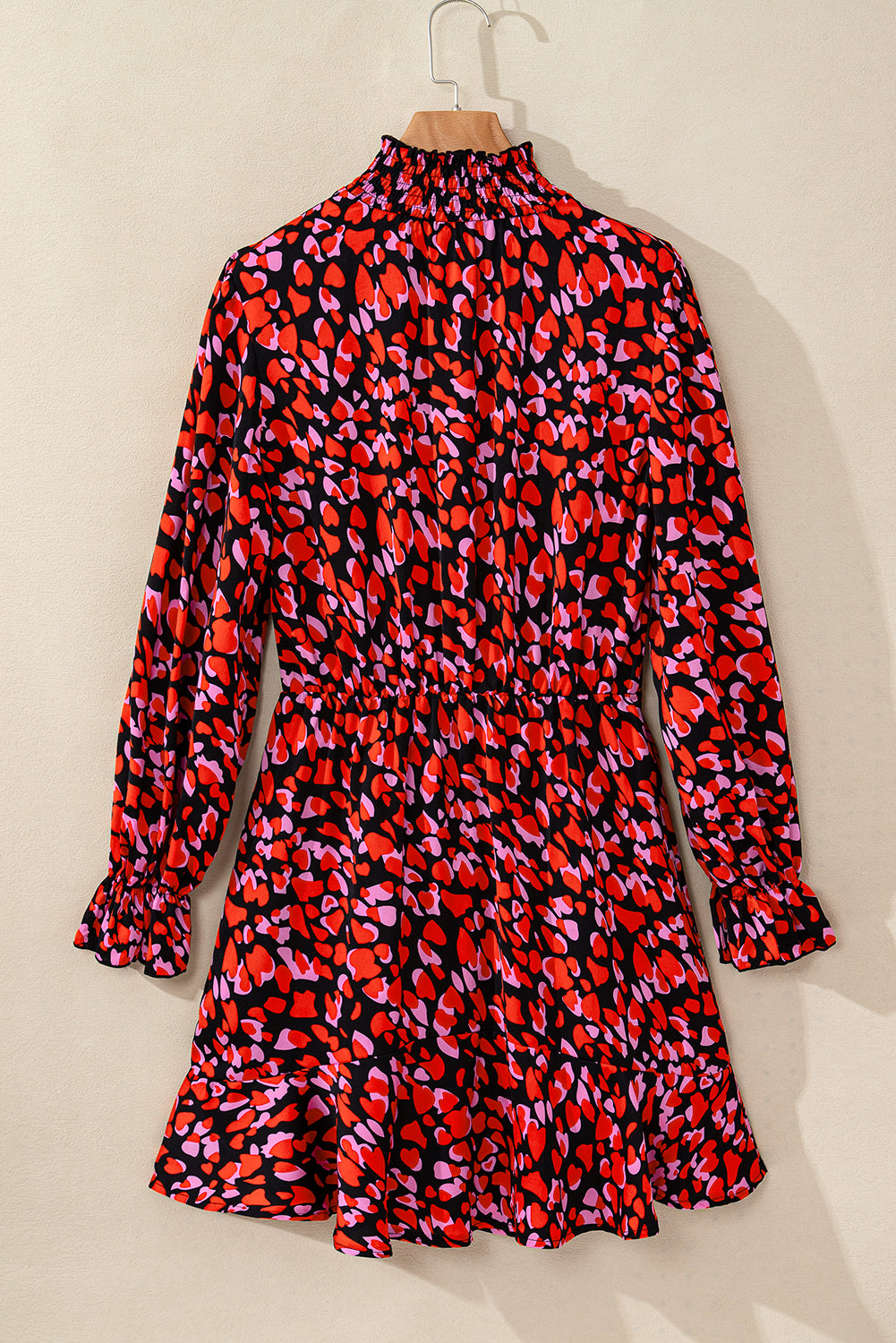 Red Valentines Day Heart Shape Print Long Sleeve Tunic