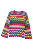 Rose Red Colorblock Striped Hollowed Knit Loose Sleeve Sweater