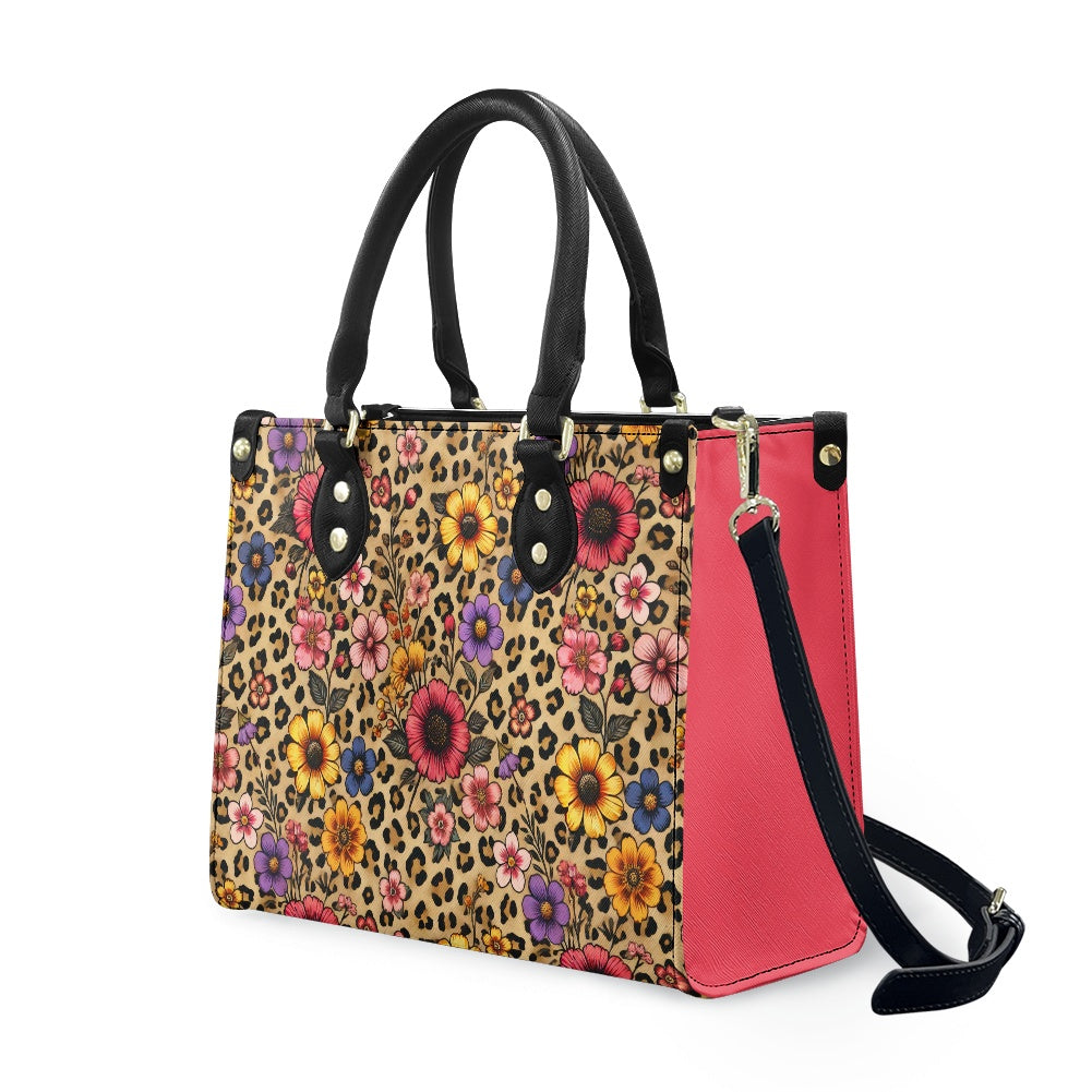 floral leopard Women's PU leather twill handbag