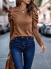 High Elastic Cashmere Round Neck Slim Bubble Long Sleeve Top