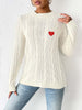 Cable-Knit Heart Round Neck Long Sleeve Sweater