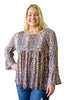 Purple Floral Print Round Neck Plus Size Tunic