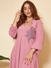 Women's Long Sleeve Chest Applique  Loose Dress