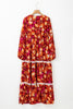 Orange Floral Print Lace Trim Patched V Neck Maxi Dress