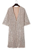 Apricot Sequin 3/4 Sleeve Open Front Duster Kimono