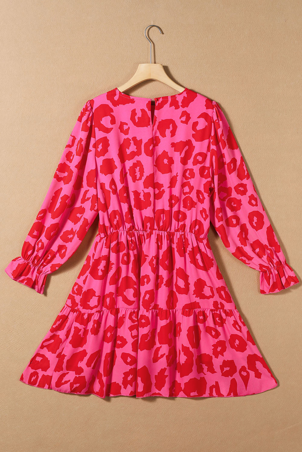 Rose Leopard Print Flounce Sleeve Ruffle Tunic