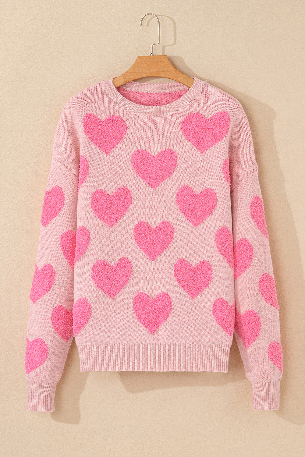 Light Pink Valentine's Day Heart Jacquard Knit Sweater