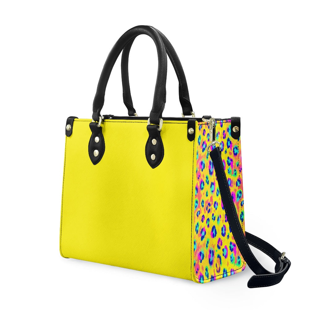 yellow colorful leopard cheetah print Women's PU leather twill handbag