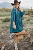 Light Blue Snap Button Empire Waist Lantern Sleeve Corduroy Dress