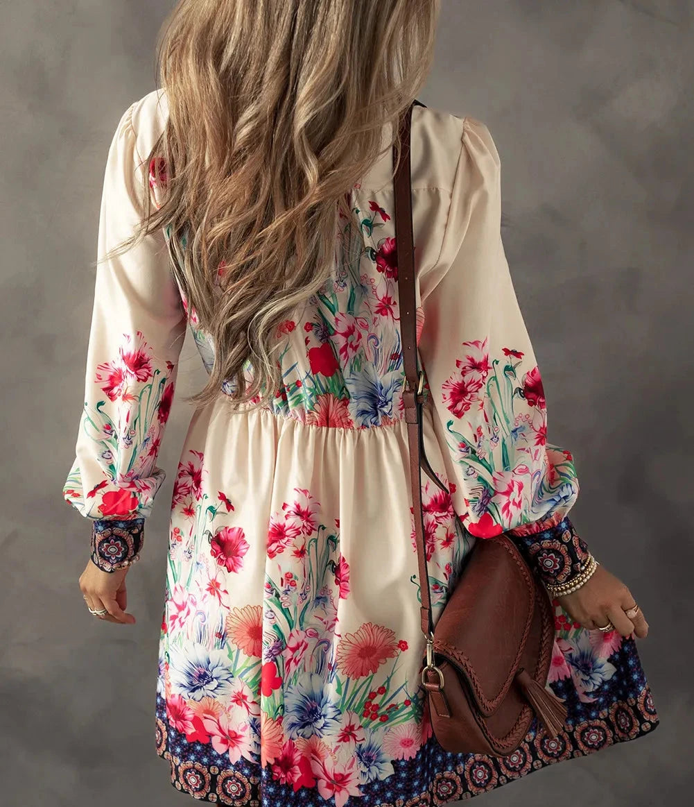 Flower Button Down Lantern Sleeve Tunic