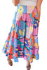 Pink Abstract Print Pocketed High Waist Maxi Skirt