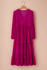 Rose Red Smocked V Neck Tiered Ruffle Velvet Plus Size Maxi Dress