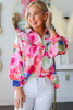 Multicolour Abstract Print Frill Detail Button Up Shirt