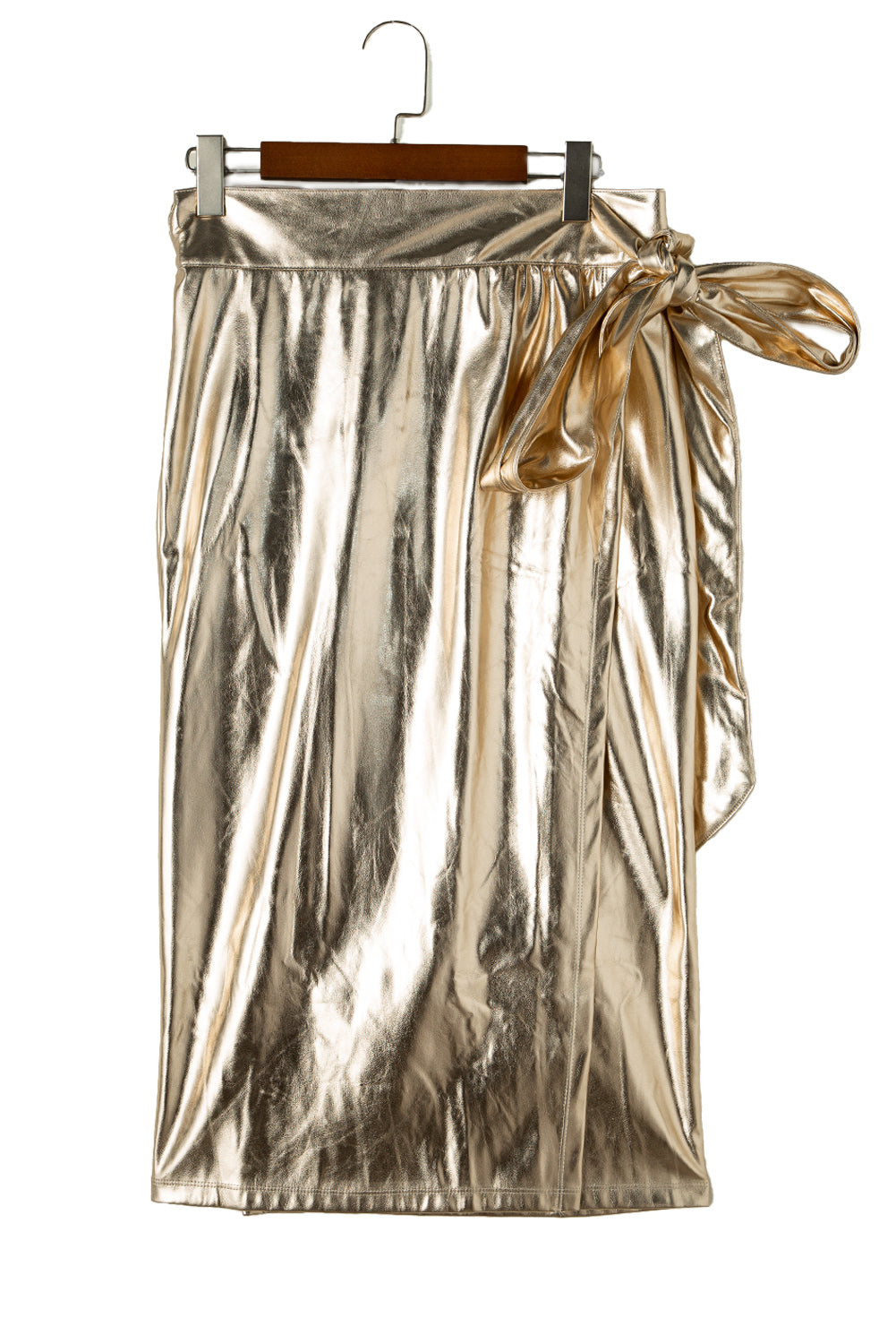 Gold Knotted Metallic Midi Skirt