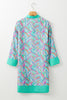 Green Abstract Print Split Neck Bracelet Sleeve Shift Dress