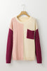 Rose Tan Colorblock Patched Pocket Drop Shoulder Sweater