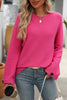 Rose Red Crinkle Ribbed Button Sleeve Sweater