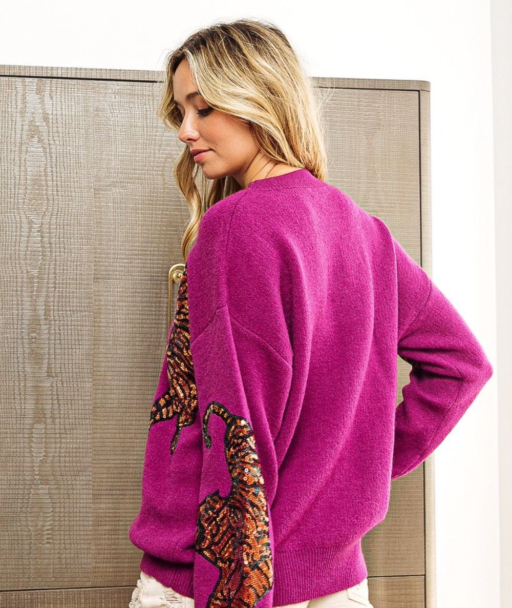 BiBi Sequin Tiger Embroidery Sweater