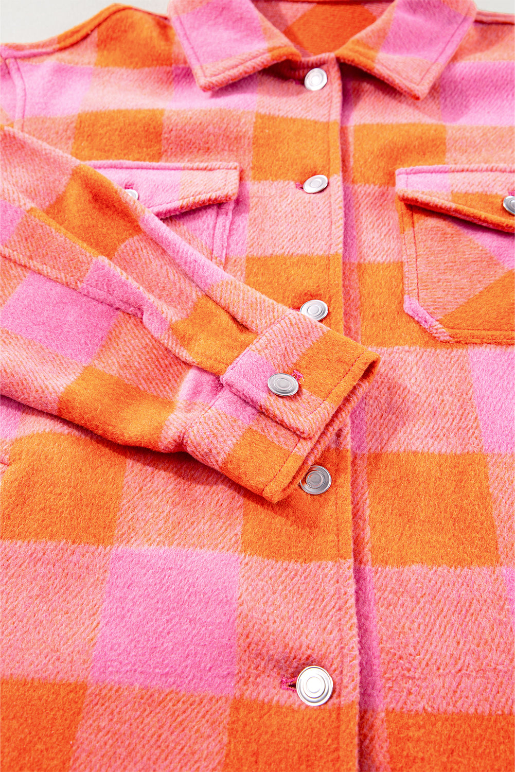 Orange Plaid Chest Pockets Button-up Turn Down Collar Jacket