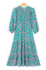 Sky Blue Abstract Print Puff Sleeve Smocked V Neck Maxi Dress