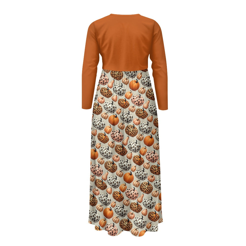 Pumpkin Ladies Long Sleeve Pocket Dress