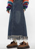 Tassel Half-length Denim Women's Hong Kong Style Autumn High Waist Slimming A- Line Long Overknee Skirt