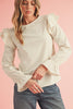 Beige Corduroy Round Neck Ruffled Flounce Sleeve Blouse