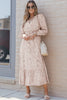 Leopard Surplice Neck Bubble Sleeve Maxi Dress with Sash