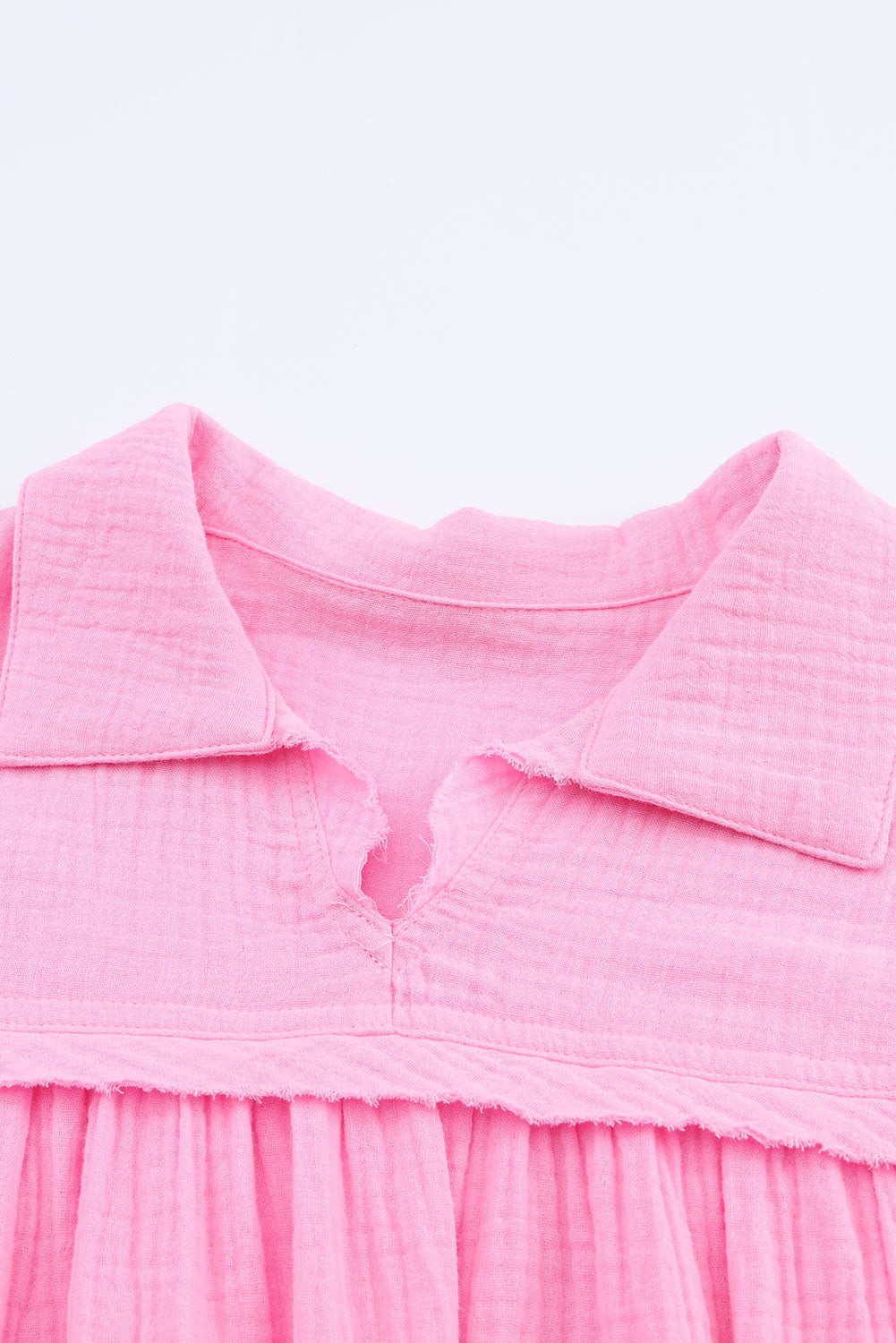 Pink Turn-down Neck Textured Bubble Tunic